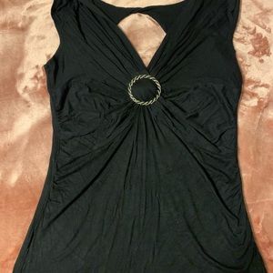 EUC Sexy Black V neck Silver Ring Keyhole Back